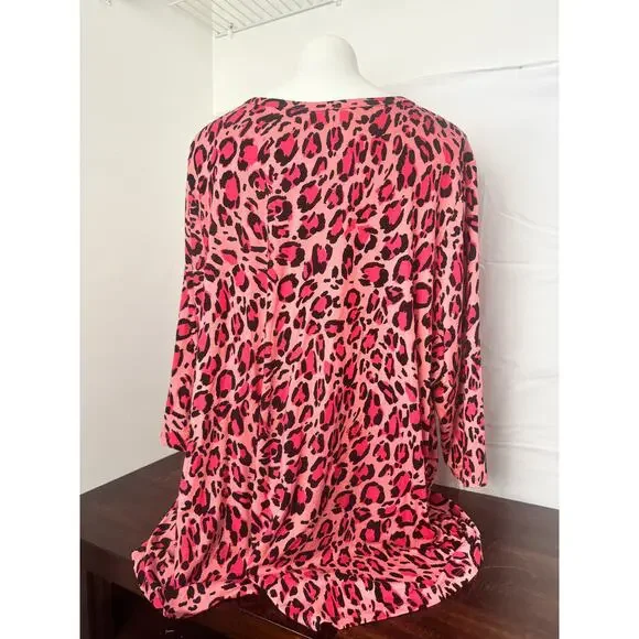 Jessica London Plus Size Keyhole Pink Leopard Swing Tunic 26/28 - Picture 4 of 7